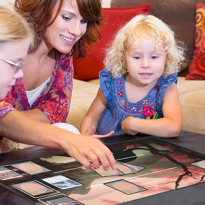 MTG Playmat Stitched with Magic Zone for MTG Card Game Playing, Commander Board Game Desk Mat Duel Mat Card Battles Binder Deck 24x14inches for Beginner, Pink Tree Black Cat