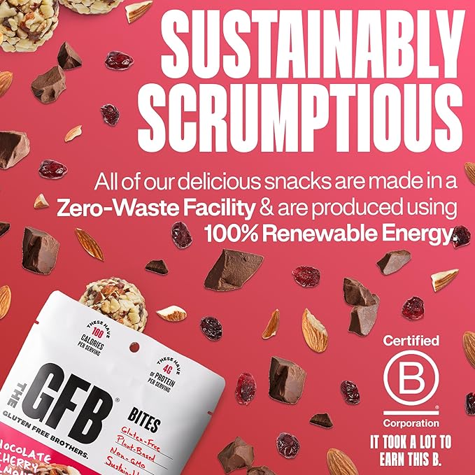 The GFB Chocolate Cherry Almond Protein Bites - Gluten Free, Plant Based, Non GMO, Sustainably Made – Ridiculously Tasty, Healthy, Vegan, Protein Energy Balls, 4 oz (6 Count)