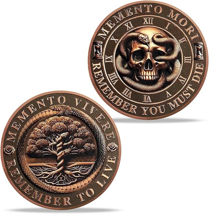 Memento Mori Coin Momento Mori Coin Skull Coin Stoic Gifts Memento Mori Calendar Living Memento Mori Amor Fati Coin (Snake Tree Skeleton)