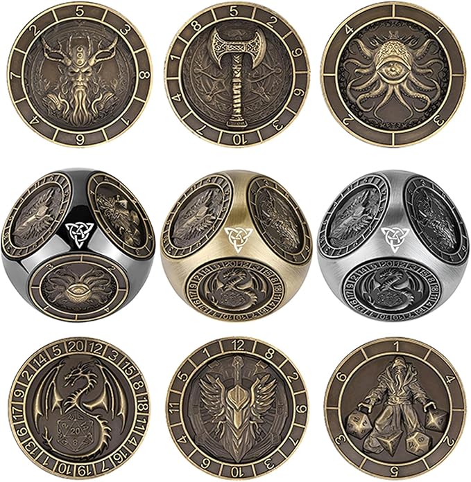 2025 New DND Spinner Dice for Dungeons and Dragons Gifts, 7-in-1 Metal Dice Set with 3D Relief, Polyhedral Roleplaying Game Dice, Fantasy D&D Tabletop RPG Accessories for DM & Player (Black)