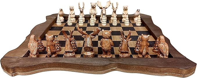The Bridge Collection Forest Crowd Chessboard - Wooden Chess Board Set - Nice Chess Set for Adults - Exotic Chess Set for Mountain Lodge Cabin Decor