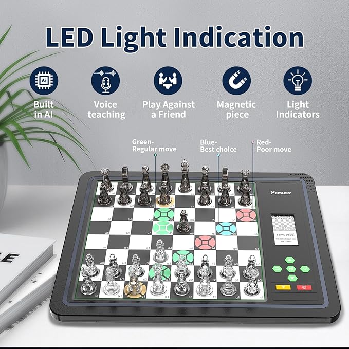 Electronic Chess Set, Computer Chess Game, Chess Set Board Game, Electronic Chess Game, LEDs, Built-in Battery, Great Partner for Play and Practice