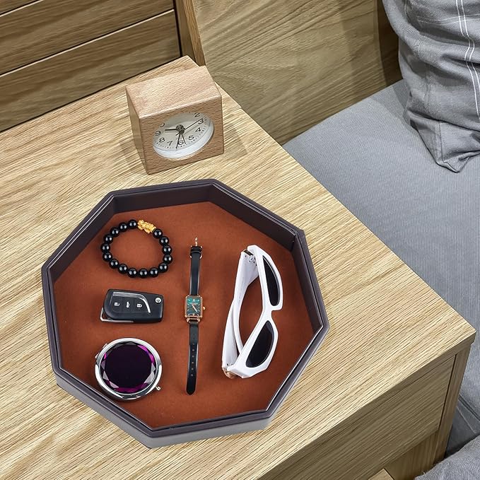 Dice Rolling Tray, Felt Lined PU Leather Octagon Dice Tray for Dungeon Crawler Games, Coffee