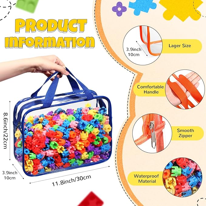 Sanwuta 4 Packs Large Toy Storage Bags Reusable Clear PVC Organizing Case Bags with Two Handles Waterproof Toy Container for Board Games, Building Blocks, Puzzles, Small Toys and Kids Books (Classic)