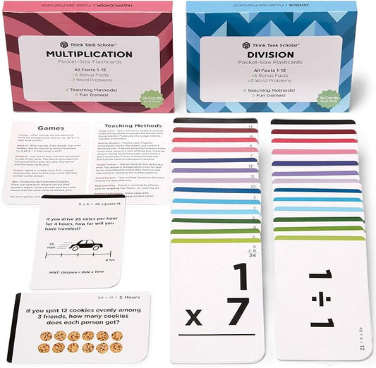 Think Tank Scholar Multiplication and Division Flash Cards (300 Facts), Award Winning, Math Facts 1-12 Flashcards Set - Kids Ages 8+ 3rd, 4th, 5th, 6th Grade - 6 Teaching Methods, 5 Games for Learning