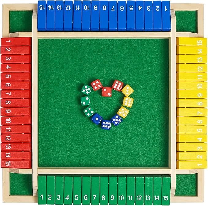 Upgrade Shut The Box Dice Game 1-4 Player, Wooden Board Table Math Games with 16 Dices, Classics Tabletop Version Games for Kids & Adults, Home, Classroom, Party or Pub (14 Inches)