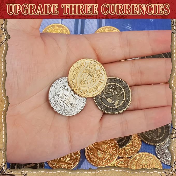 Byhoo 30PCS Metal DND Coins, 1.2" Gold Silver Copper Tokens with Face Value for Board Game and Tabletop RPG, Fantasy Metal Coins for Pirate Game Party Cosplay