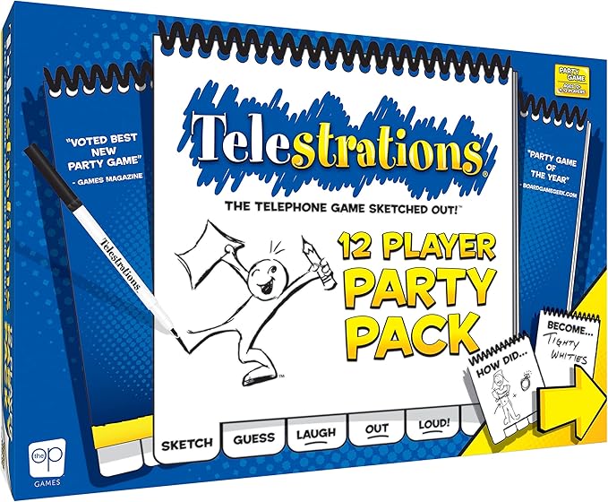USAopoly Telestrations Party Pack 12 Player | 600 New Phrases to Sketch | Board Game | A Fun Family Game for Kids and Adults | Family Game Night Just Got Better | Telephone Game Sketched Out, Multi-colored