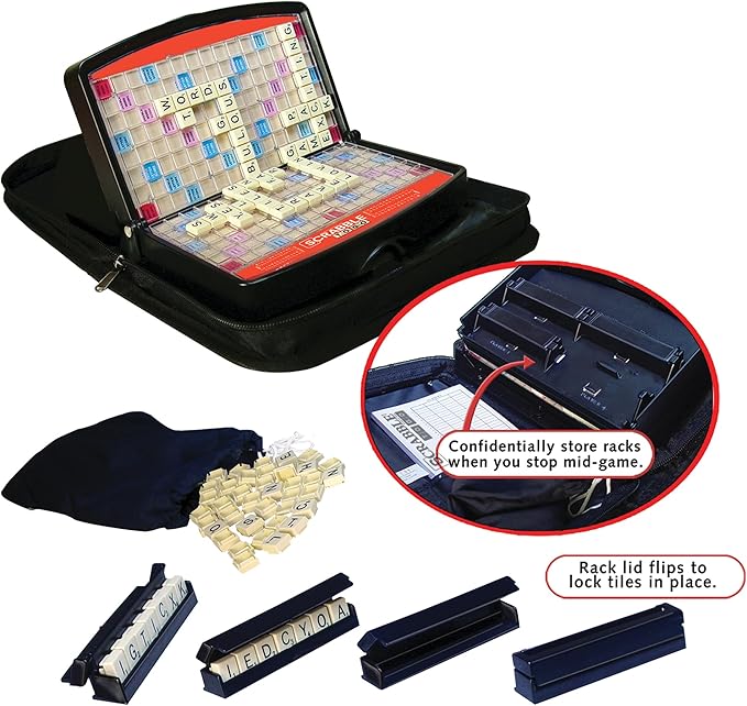 Winning Moves Games Scrabble to Go USA, a Travel Version of The World's Favorite Word Game, for 2 to 4 Players, Ages 8+ (1202), Black,red