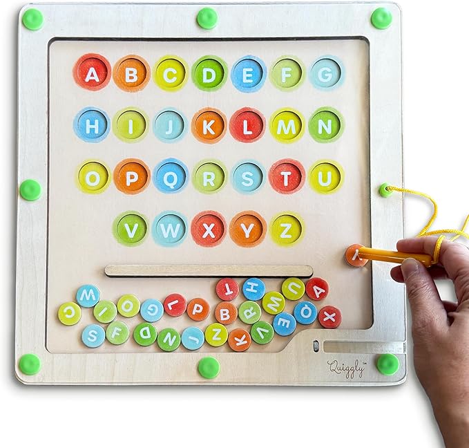 Quiggly Magnetic Alphabet and Color Maze - Montessori Magnet Puzzle for Toddlers 3-4, ABC Learning Toy for Kids Ages 3-5, Educational Travel Toy for Car and Airplanes (Uppercase, QMAMP01)