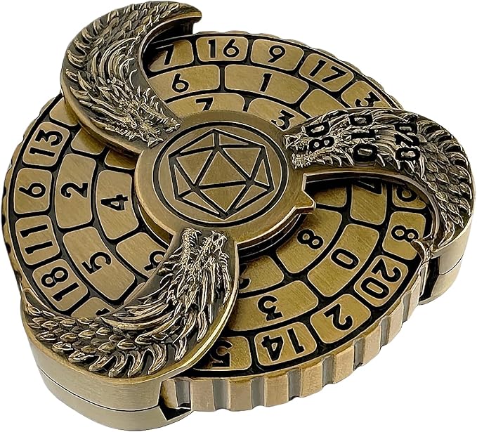 D&D Themed Fidget Spinner, dice Spinner, D4,D6, D8, D10, D12,D20,D% 7-in-1 Metal dice, Perfect for D&D Dungeons and Dragons, RPG and Pathfinder Role Playing Games (Ancient Gold Color)