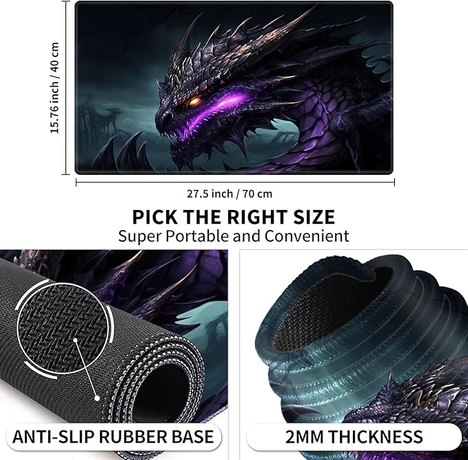 Card Playmat 24" x 14" Game Mats for TCG/MTG Cards, Trading Card Game Stitched Play Mat Original Duel Mat Gaming Competition Pad Board Games Card Binder Tabletop Mat, Dragon Mana