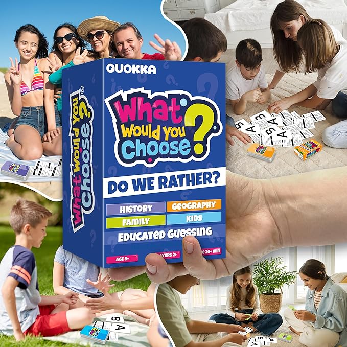 QUOKKA Board Game for 8-12 Year Olds - 4 Set - Family Card Game for Kids Ages 6-8 - What Would You Choose - Do Family Rather? - Pick Your Answer - Get to Know Your Families