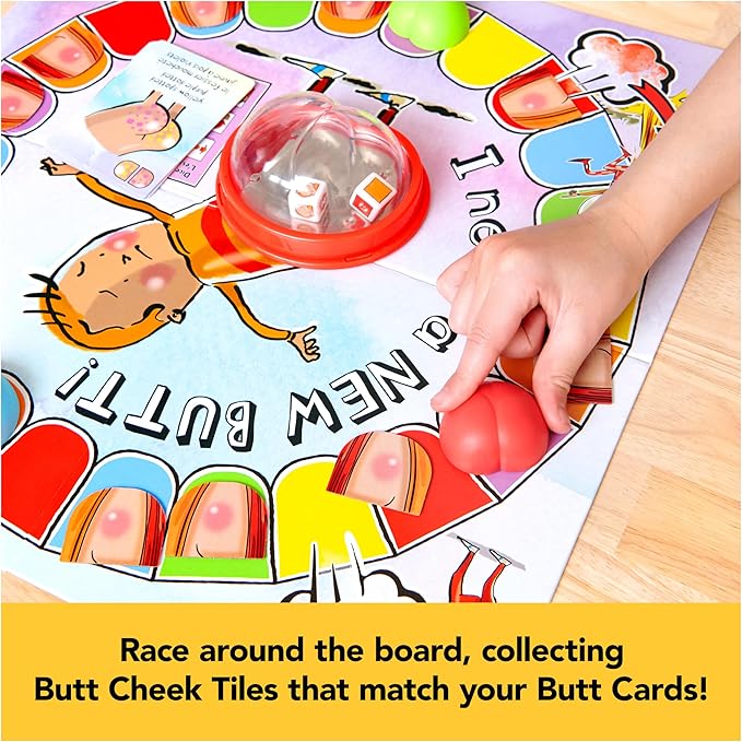 I Need a New Butt! The Game, Based on the Book with Butt Popper and Butt Cheek Tiles Fun Game for Family Game Night, For Kids Ages 5 and up