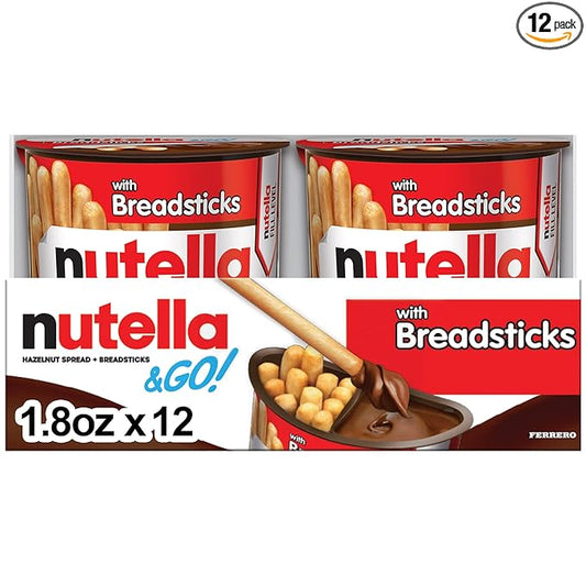 Nutella & GO! Bulk 12 Pack, Hazelnut and Cocoa Spread with Breadsticks, Stocking Stuffers, Snack Cups, 1.8 oz Each