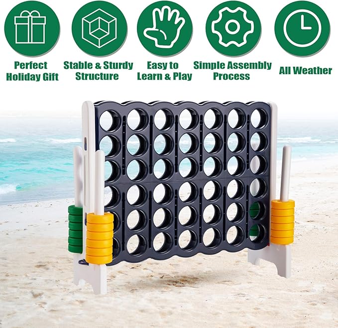 Costzon Giant 4-in-A-Row, Jumbo 4-to-Score Giant Game Set for Kids & Adults, Indoor Outdoor Yard Connect Game, 3.5FT Tall with 42 Jumbo Rings & Quick-Release Slider, Perfect for Family & Party Games