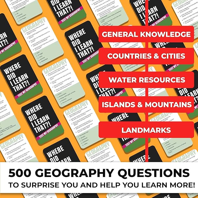 QUOKKA Trivia Card Game with 500 Questions in Geography – Trivia Games for Adults, Teens, and Families – Trivia Cards with Answers – Great Board Games Trivia for Family Party and Game Night