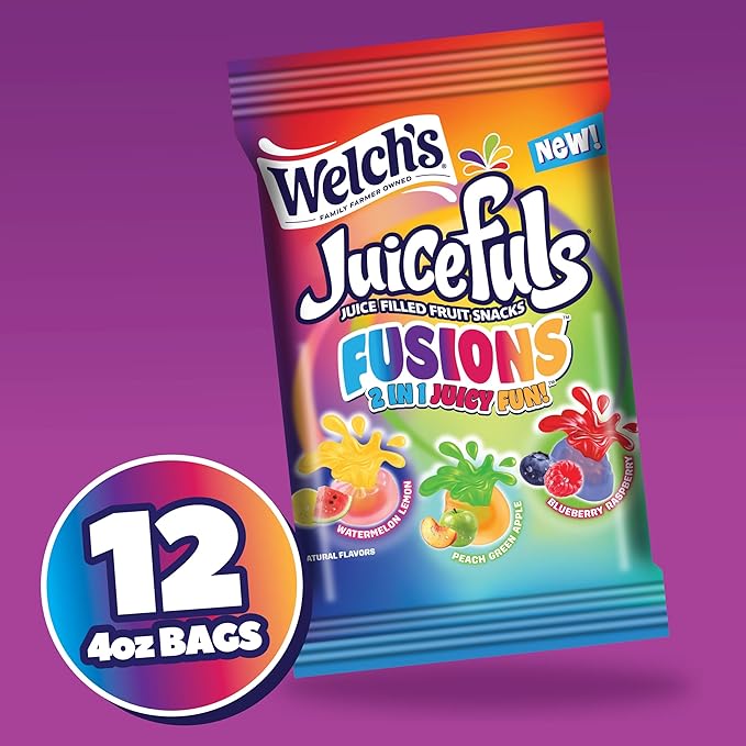 Welch's Fruit Snacks, Juicefuls Fusions, Assorted Fruit Flavor, Bulk Pack, Gluten Free, Natural Colors & Flavors, 4oz (Pack of 12)