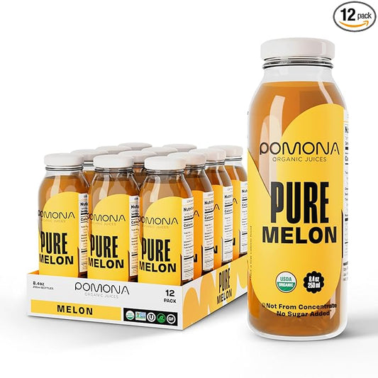 Pomona Organic Juices Pure Melon Juice, Cold Pressed Organic Juice, Non-GMO, No Sugar Added, Not from Concentrate, Gluten Free, Kosher Certified, Preservative Free, 8.4 Ounce (Pack of 12)