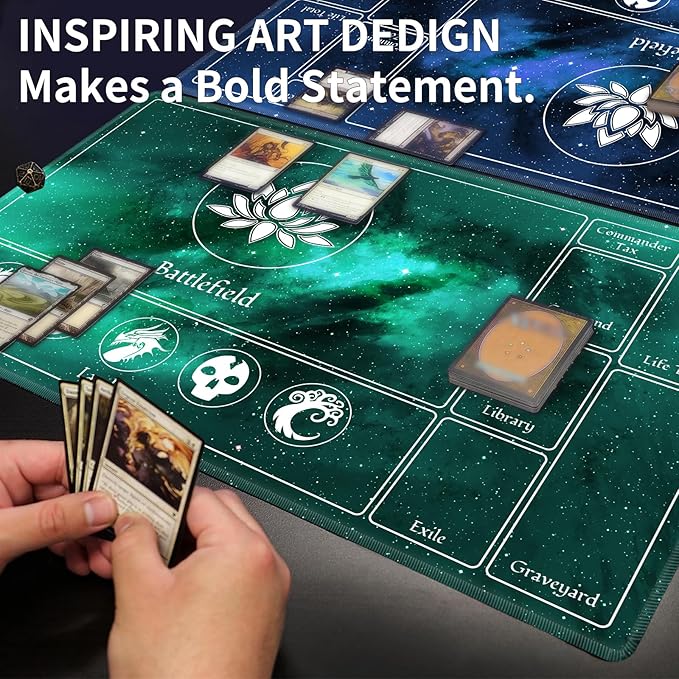 Card Playmat 24" x 14" Game Mat for MTG/TCG Cards, Trading Card Game Stitched Play Mats Original Duel Mat Gaming Competition Pad Board Games Card Binder, Galaxy Green Mana