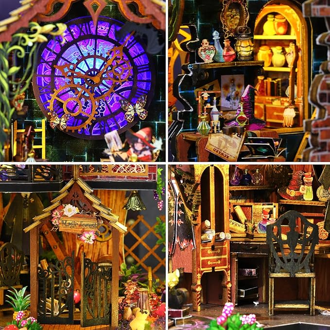 DIY Miniature House Kit,Tiny House Model Kit Dollhouse with Light & Tools, DIY Wooden Dollhouse Miniature Kit for Adults and Teens, Creative Craft Magic House Kit, Home Decor(Magic Spirit)
