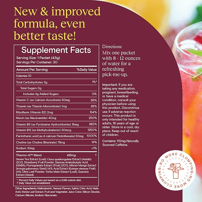 Yoli® Passion Energy Drink Powder Mix - Natural Energy Drink Mix for Endurance and Stamina, 30 Packets - Raspberry Lemon