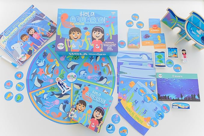 Hello, Aquarium! - ¡Hola, Acuario! | Includes Bilingual Book, Cards, Dry Erase Activity Book, Marker, and More | Interactive Learning Activities Spanish and English Educational Resources for Kids 3+