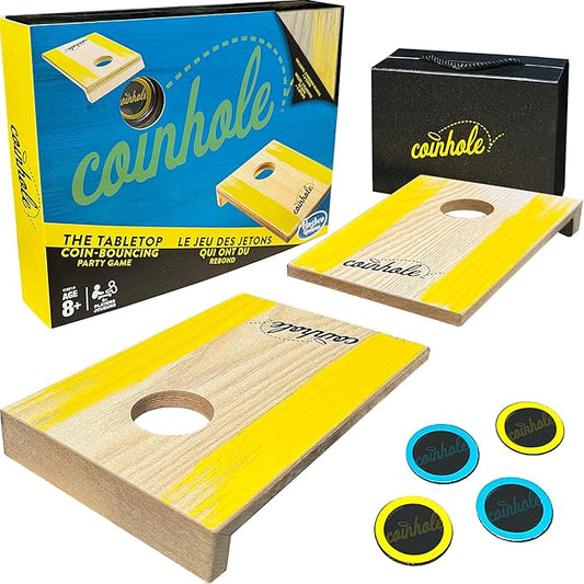 Tabletop Coin Bouncing Party Game | Desktop Cornhole Game Set | 2+ Players, All Ages