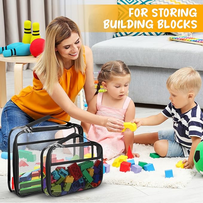 8 Packs Toy Storage Bags with Zipper, Reusable Clear PVC Board Game Storage, Travel Waterproof Organizer Bags with Portable Handle for Building Blocks, Bricks, Puzzles, Books