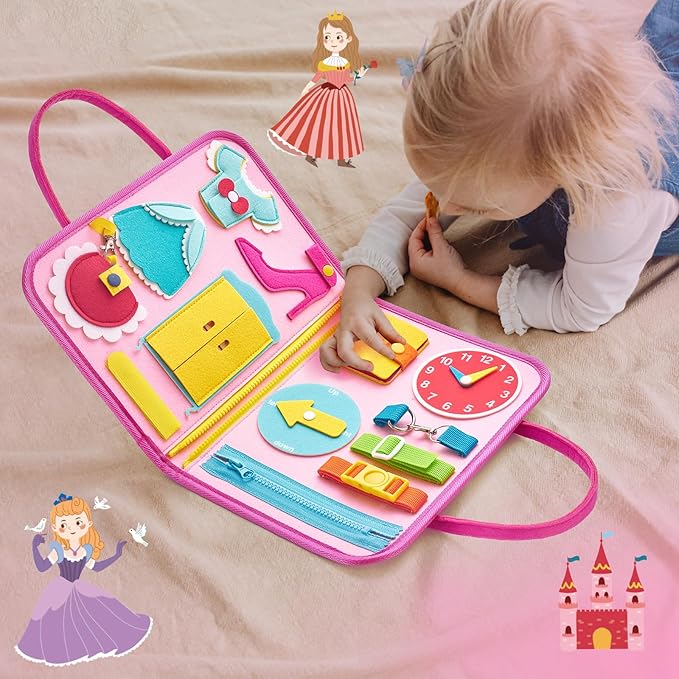 Freebear Busy Board, Toddler Travel Toys, Sensory Toys for Toddlers 2 3 4, Montessori Learning Toys for Toddlers Activities Board, Educational Toys for 2 3 Year Old Boys Girls Gift, Princess Medium