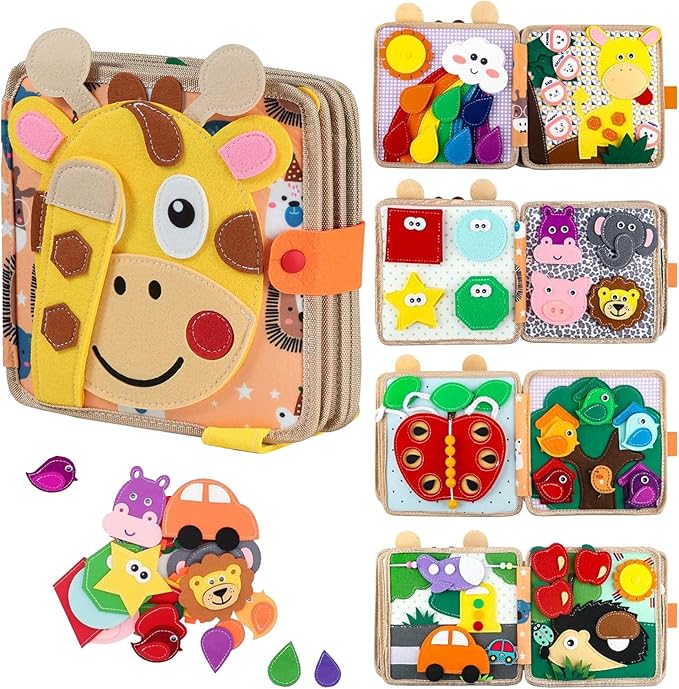 Busy Book for Toddlers 1-3, Montessori Busy Board for Kids, Preschool Learning Role Play Book Toy