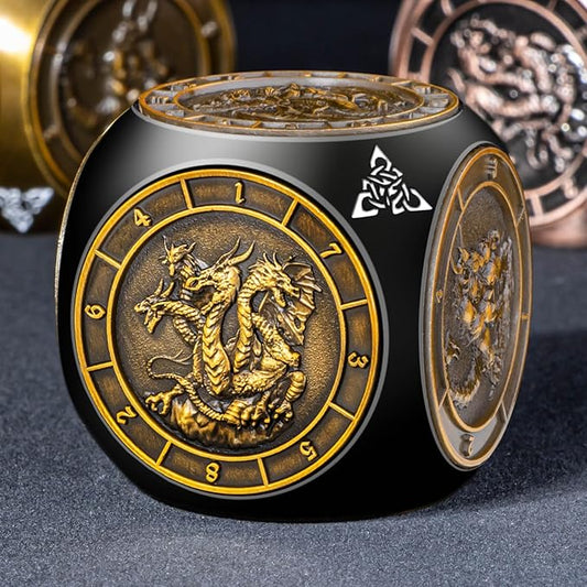 7 in 1 Spinner DND Dice Set D&D, Metal D and D Dice with Gift Box, Dungeons Dragons Role Playing Dice, Black Gold