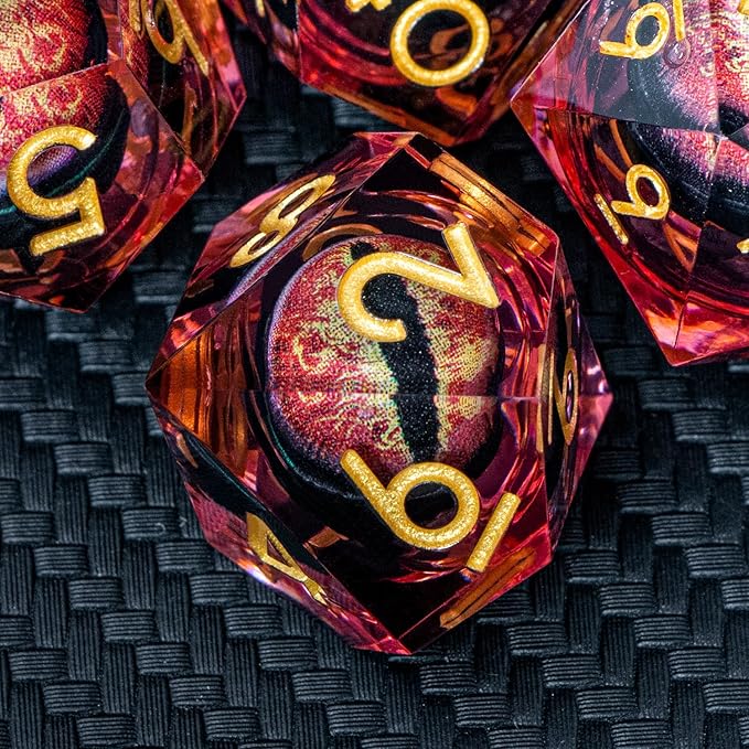 ARUOHHA DND Resin Dice Dragon Eye Dice Liquid Core Red Sharp Edged Dice Set with Gift Box, Polyhedral D and D Dice Set Role Playing Game D20 D12 D10 D8 D6 D4