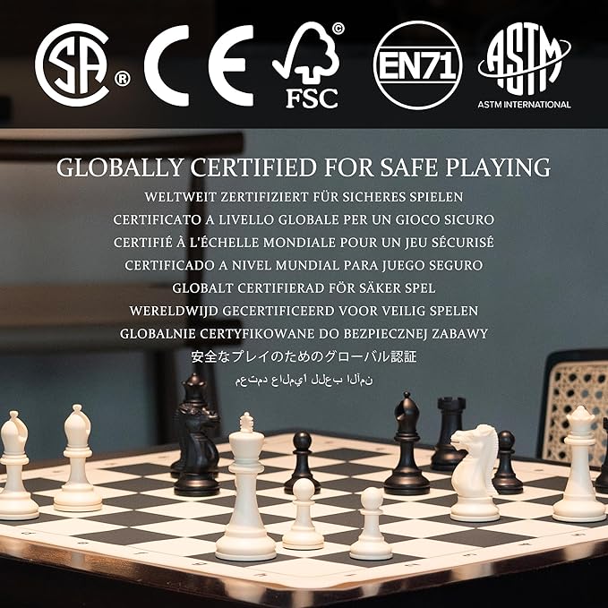 A&A Tournament Chess Set/ 20''x20'' Foldable Silicone Chess Board / 3.75'' King Height Plastic Quadruple Weighted Classic Staunton Pieces/Storage Bag for 6 Years Old - 2 Players