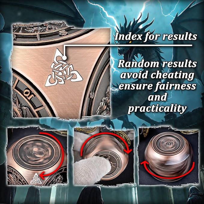 7 in 1 Spinner DND Dice Set D&D, Metal D and D Dice with Gift Box, Dungeons Dragons Role Playing Dice, Copper
