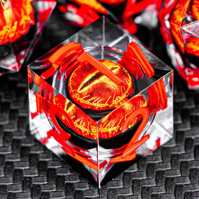 ARUOHHA DND Resin Dice Gazes Eye Dice Liquid Core Red RPG Sharp Edged Dice Set with Gift Box, Polyhedral D and D Dice Set Compatible with Dungeons Dragons Role Playing Game D20 D12 D10 D8 D6 D4