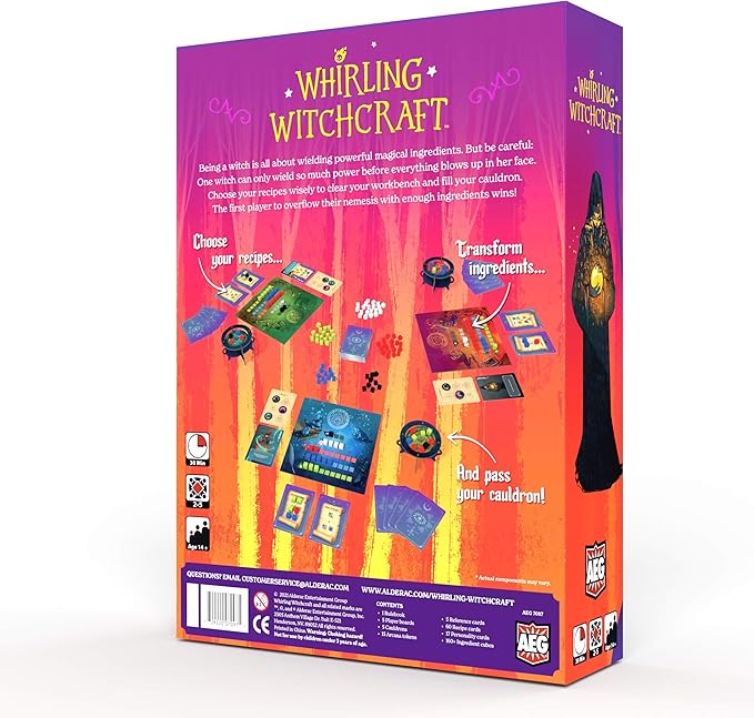AEG Whirling Witchcraft | Use Recipes, Generate Magical Ingredients & Overflow Opponent's Cauldron | Halloween Board Game | 2-5 Players | Ages 10+