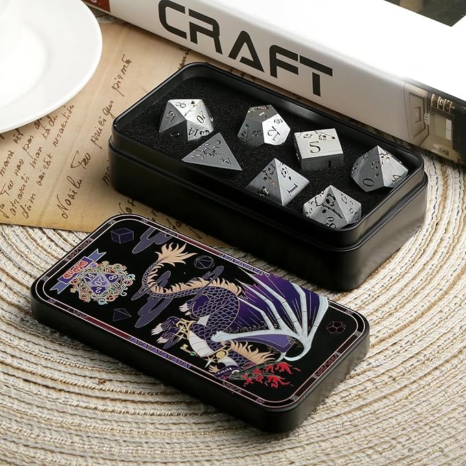 DNDND Rainbow Flower Metal Dice Set, 7 PCS Metallic Flowers DND Dice with Gorgeous Gift Case for D&D Dungeons and Dragon Tabletop Game (Rainbow Flowers)