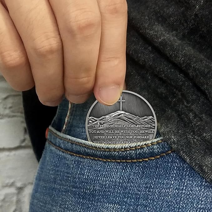 Mountain Trail Footprints Religious Coin Inspirational Bible Verse Medallion Faith-Based Gifts for Spiritual Encouragement for Men & Women