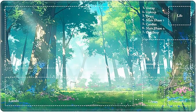 Playmat for MTG Card Game, Gameplay Mats 24"x14", Commander Deck Gaming Desk Mat, Beginner, Anime Woodland Forest