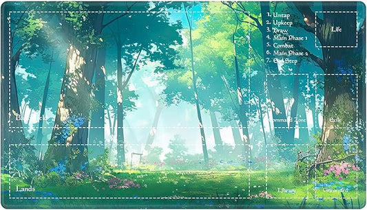 Playmat for MTG Card Game, Gameplay Mats 24"x14", Commander Deck Gaming Desk Mat, Beginner, Anime Woodland Forest