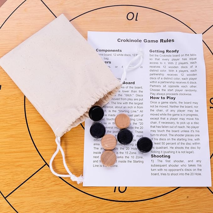 Tournament Crokinole & Checkers, 30" Official Crokinole Board Game | 26" Playing Surface, 24 Black & White Discs, Canadian Heritage Tabletop Games, Dexterity Krokinole Games Families and Friends