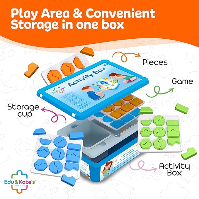 Edu&Kate’s Shape Puzzles for Kids - Montessori Shape Matching Game for Toddlers - 54 Puzzles, 3 Boards, 9 Challenge Cards + Activity Box - Autism & Early Learning Educational Sorters - Stage 4