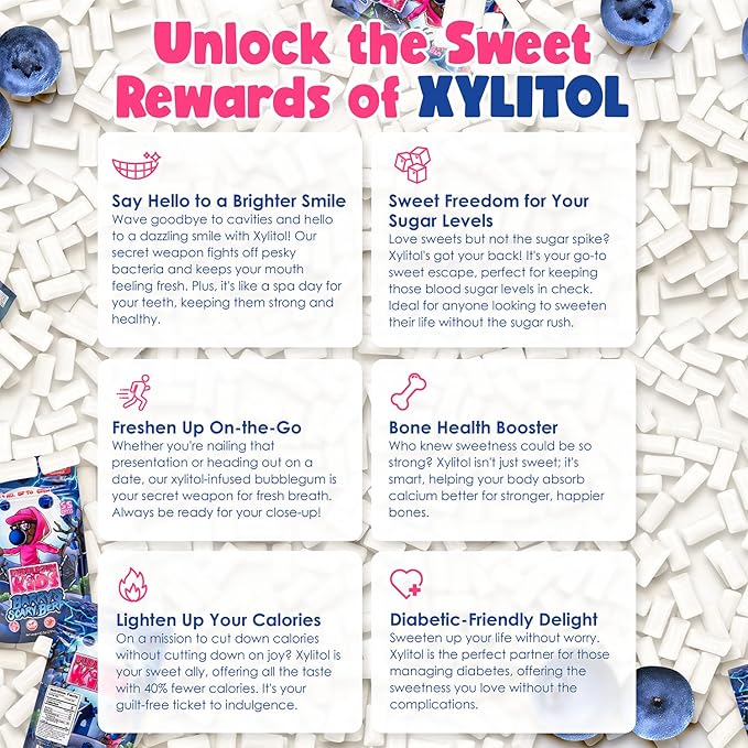 Bubblegum Kids Sugar Free Gum - For Kids and Adults - Vegan Friendly - Retro, Parent Approved Bubble Gum with Burst of Sweet Flavor - Barry's Scary Berry (Berry 3-Pack)