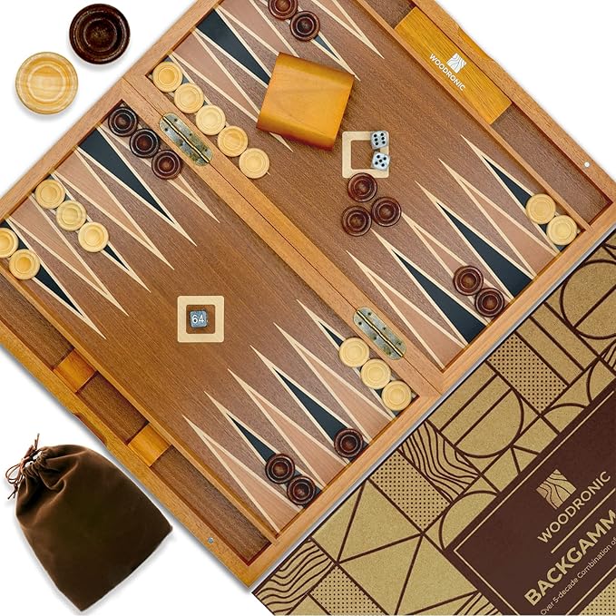 Woodronic 17" Wooden Backgammon Set, Folding Classic Board Game, Best Strategy Game and Smart Game of Tactic for Kids and Adults