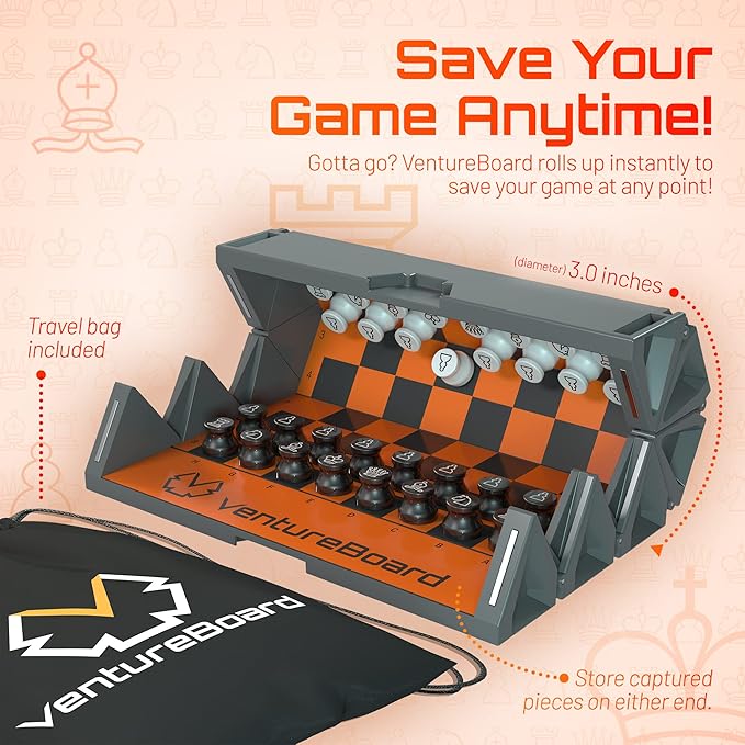 6 Inches Magnetic Unique Chess Set Board Game - 2 Extra Queens - Folding Board, Portable Travel Chess Board Game Pieces - Orange/Grey