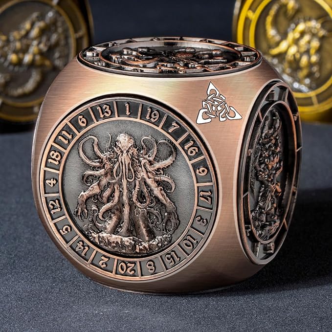 7 in 1 Spinner DND Dice Set D&D, Metal D and D Dice with Gift Box, Dungeons Dragons Role Playing Dice, Copper