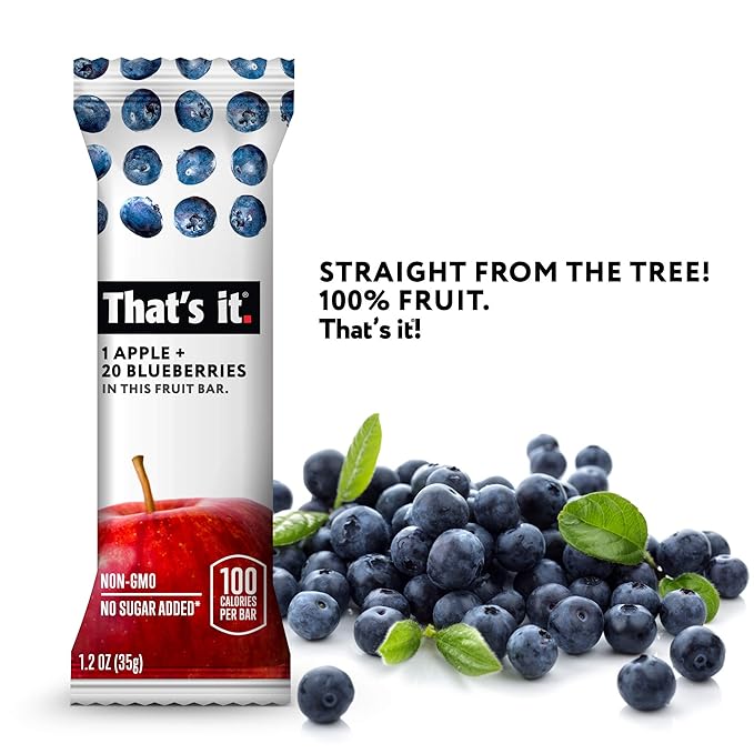 That's it. Apple + Blueberry 100% Natural Real Fruit Bar, Best High Fiber Vegan, Gluten Free Healthy Snack, Paleo for Children & Adults, Non GMO No Sugar Added, No Preservatives Energy Food (12 Pack)