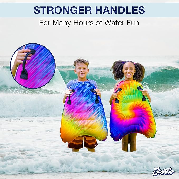 JAMBO Inflatable Surf Body Board with Handles, Boogie Board for Beach, Surfing Swimming Floating Surfboard Boards, Pool Floats Pool Beach Toy for Kids (Tie-Dye Bodyboard) - 1 Pack