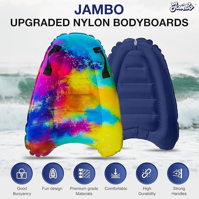 JAMBO Inflatable Surf Body Board with Handles, Boogie Board for Beach, Surfing Swimming Floating Surfboard Boards, Pool Floats Pool Beach Toy for Kids (Water Color Bodyboard) - 1 Pack